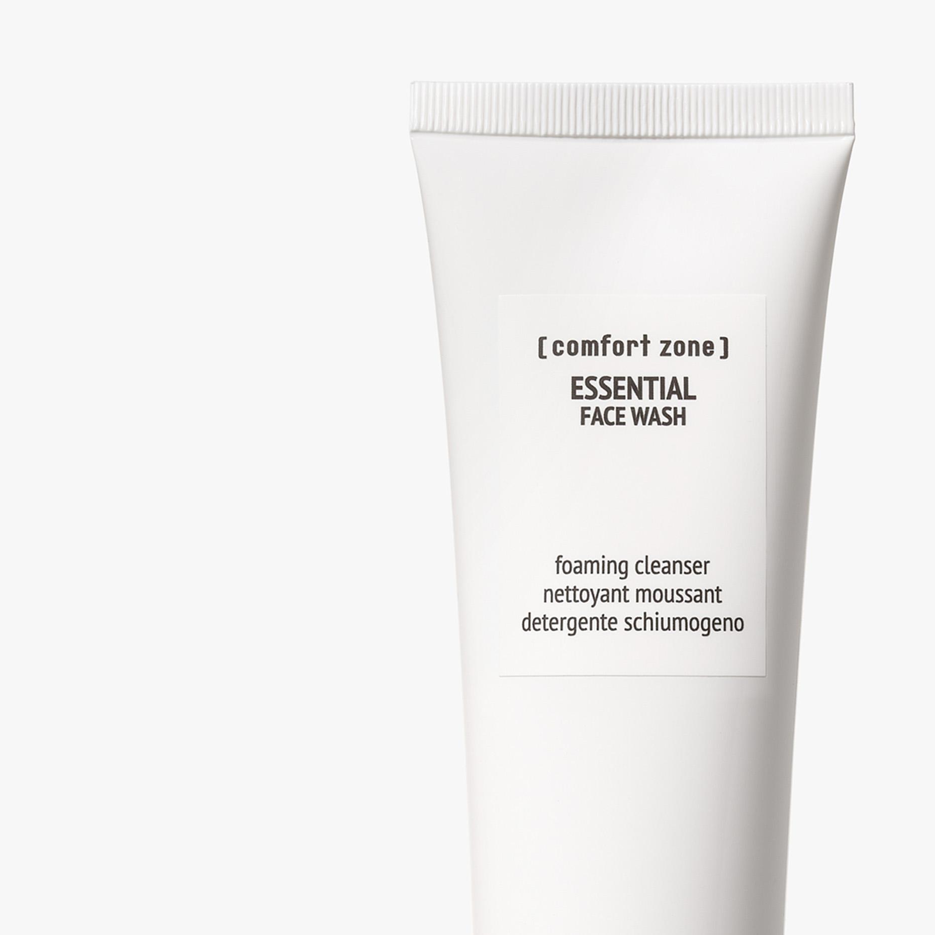 White tube of Comfort Zone Essential Face Wash, foaming cleanser. | [comfort zone] ESSENTIAL FACE WASH foaming cleanser nettoyant moussant detergente schiumogeno